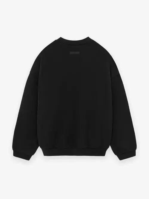 Back view of the Essentials Fleece Crewneck Top in black, showcasing a relaxed fit and premium fleece material.